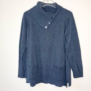 Jeanne Pierre Gray Knit Button Detail Turtleneck Sweater with Pockets Size XL